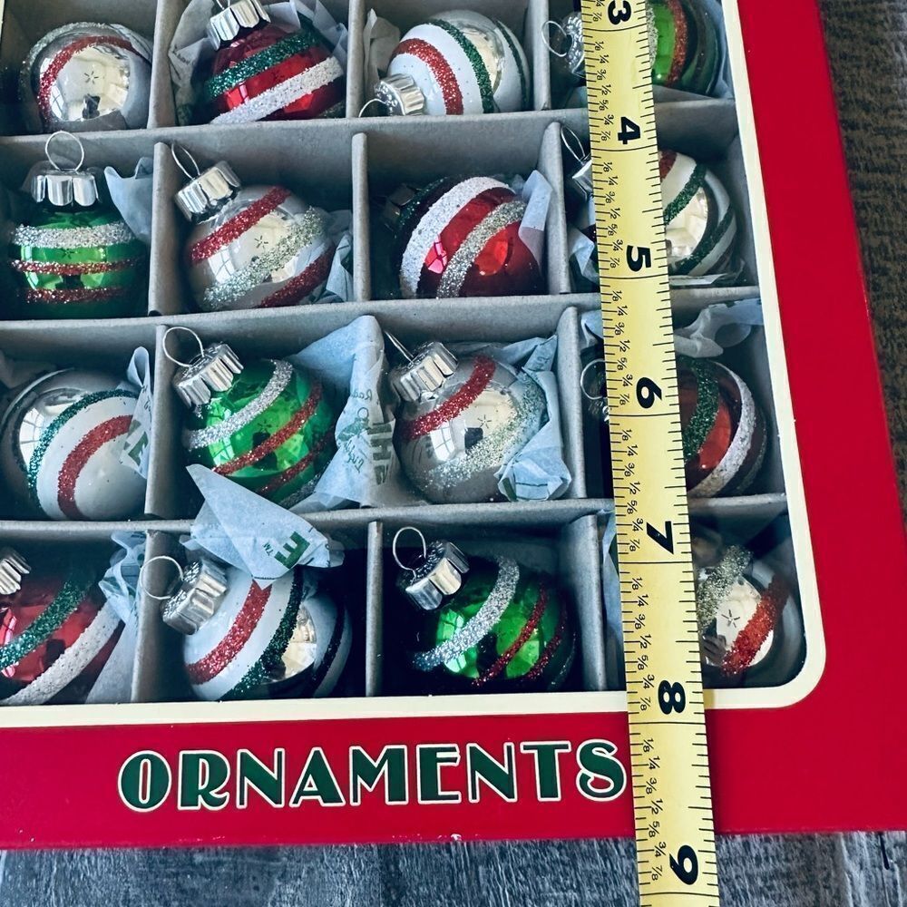 Christopher Radko Shiny Brite Vintage Christmas Glitter Stripe Ornaments Set - Picture 2 of 2